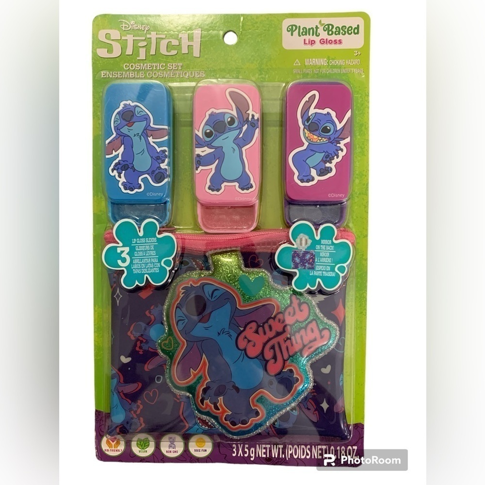 Disney Stitch 3pk. Lip Gloss Sliders & Mirrored Pouch - NIP